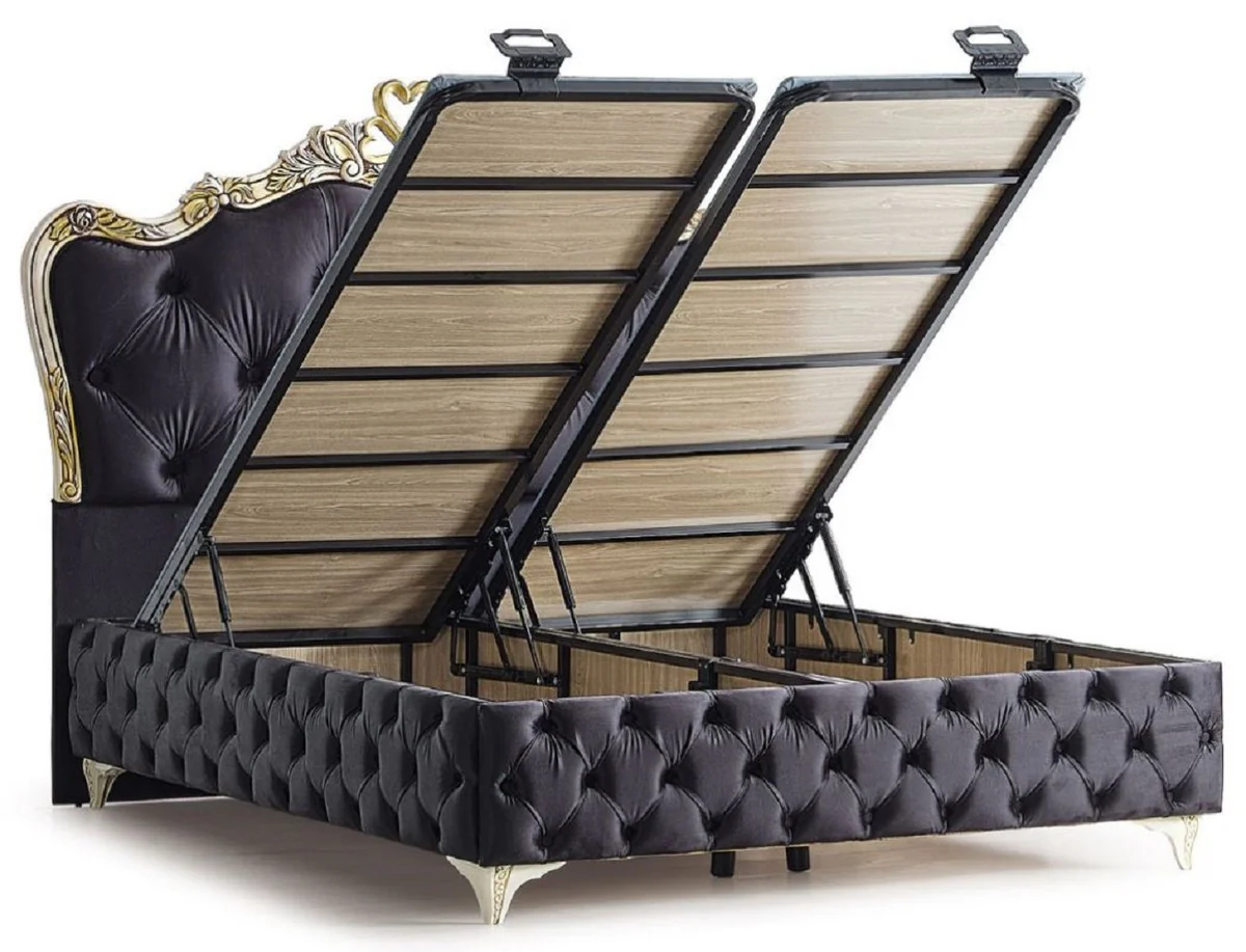 Luxury Baroque Double Bed Black / Cream / Gold - Various Sizes - Handcrafted Solid Wood Bed in Baroque Style - Baroque Bedroom & Hotel Furniture - Noble & Magnificent