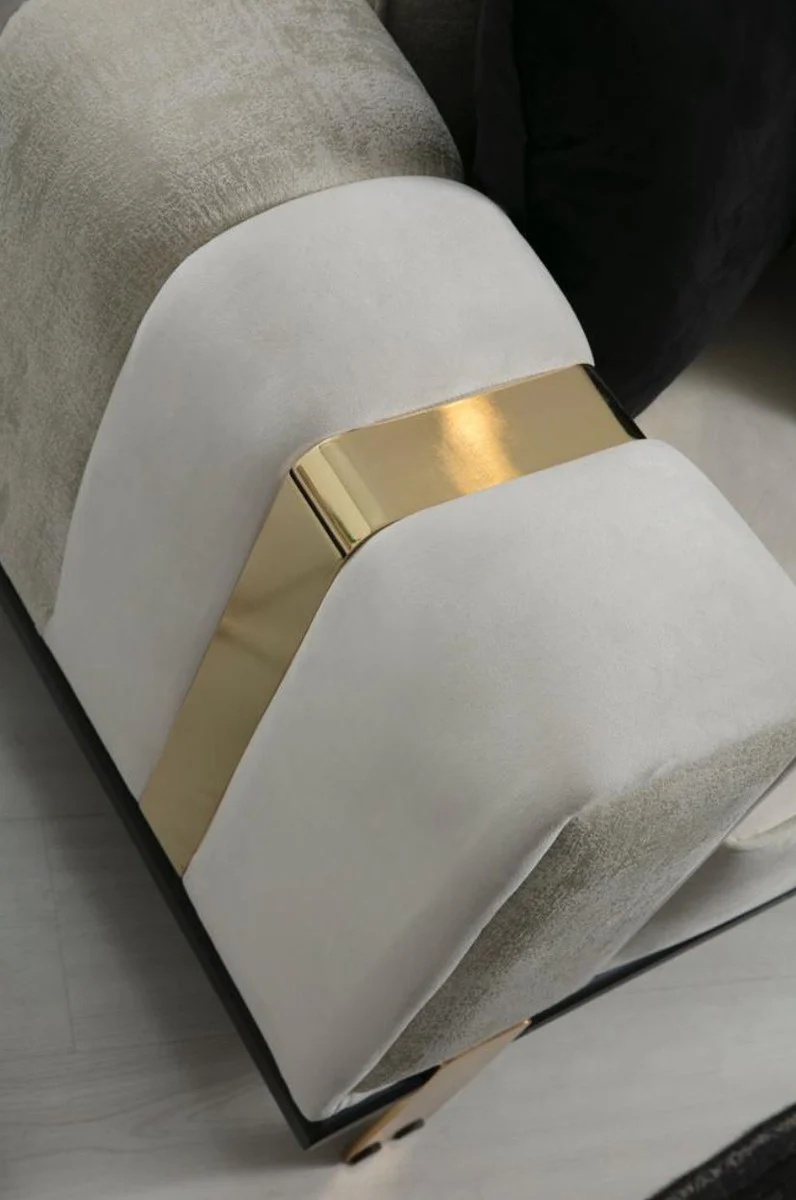 Luxury living room sofa with adjustable backrest white / gray / gold 223 x 93 x H. 76 cm - living room furniture - luxury furniture