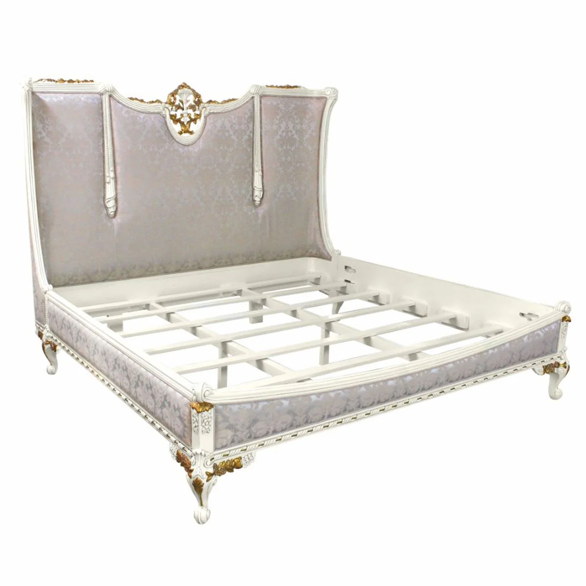 Luxury Baroque Double Bed Silver / White / Gold - Baroque style bedroom furniture
