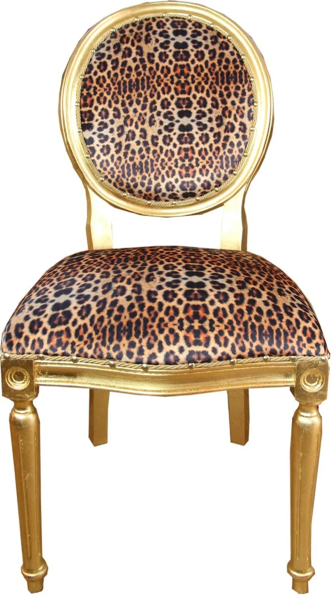 Luxury Baroque dining room set medallion leopard / gold 50 x 52 x H. 99 cm - 4 handmade dining chairs - Baroque dining room furniture