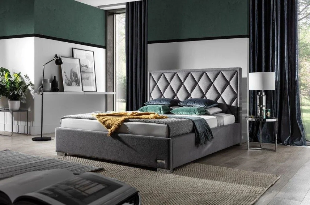 Luxury double bed gray / silver - Various sizes - Modern solid wood bed with headboard - Bedroom furniture - Luxury collection