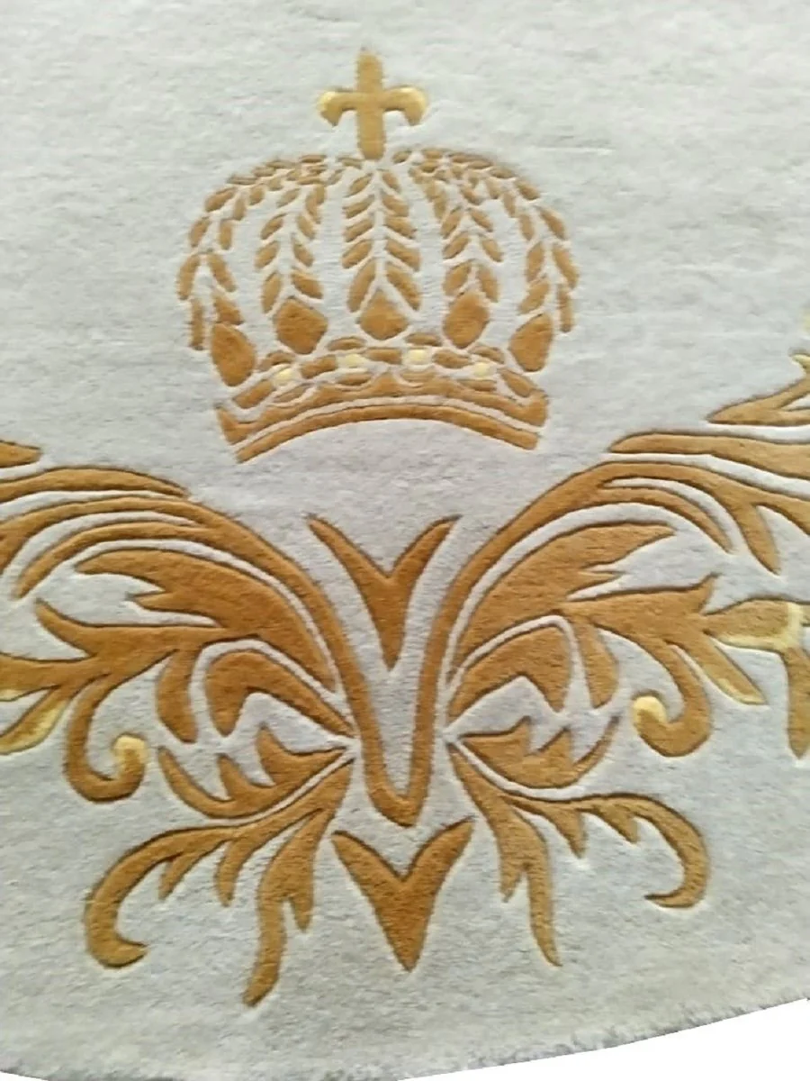 Pompöös by Luxury Carpet by Harald Glööckler Crown Cream / Gold Ø 260 cm - Round Baroque Design Carpet - Handwoven from wool