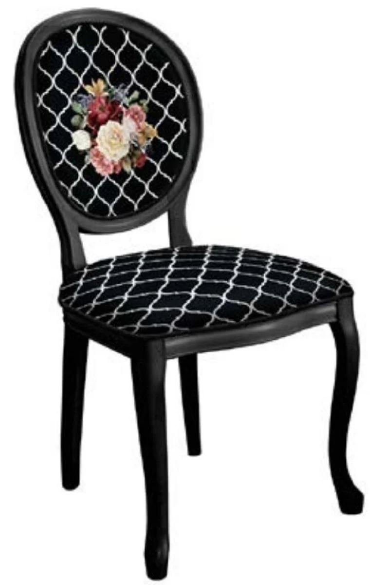 Baroque Dining Room Chair Set Black / White / Multicolored - 6 Handmade Kitchen Chairs in Baroque Style - Baroque Dining Room Furniture