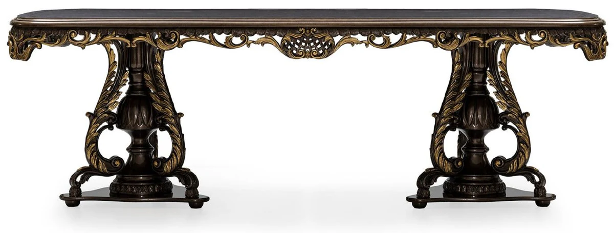 Luxury baroque dining table gray / brown / gold - magnificent baroque style kitchen table - luxury dining room furniture in baroque style - baroque dining room furniture - baroque furnishings