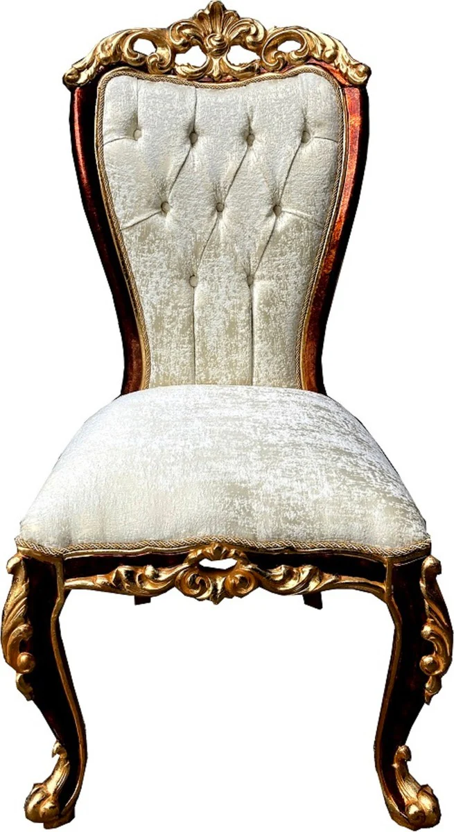 Luxury Baroque Dining Room Chair Set Cream / Brown / Gold - 4 Handmade Kitchen Chairs in Baroque Style - Baroque Dining Room Furniture - Noble & Magnificent