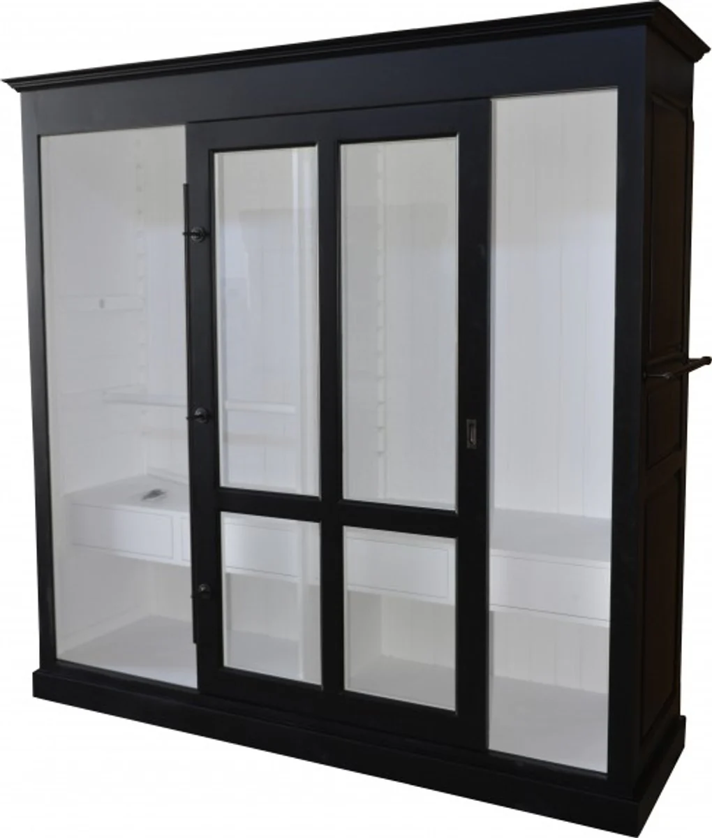 Luxury wardrobe W 226 x H 220 cm Haute Couture bedroom cupboard with glass sliding door black / white - Art Deco Art Nouveau hotel furniture