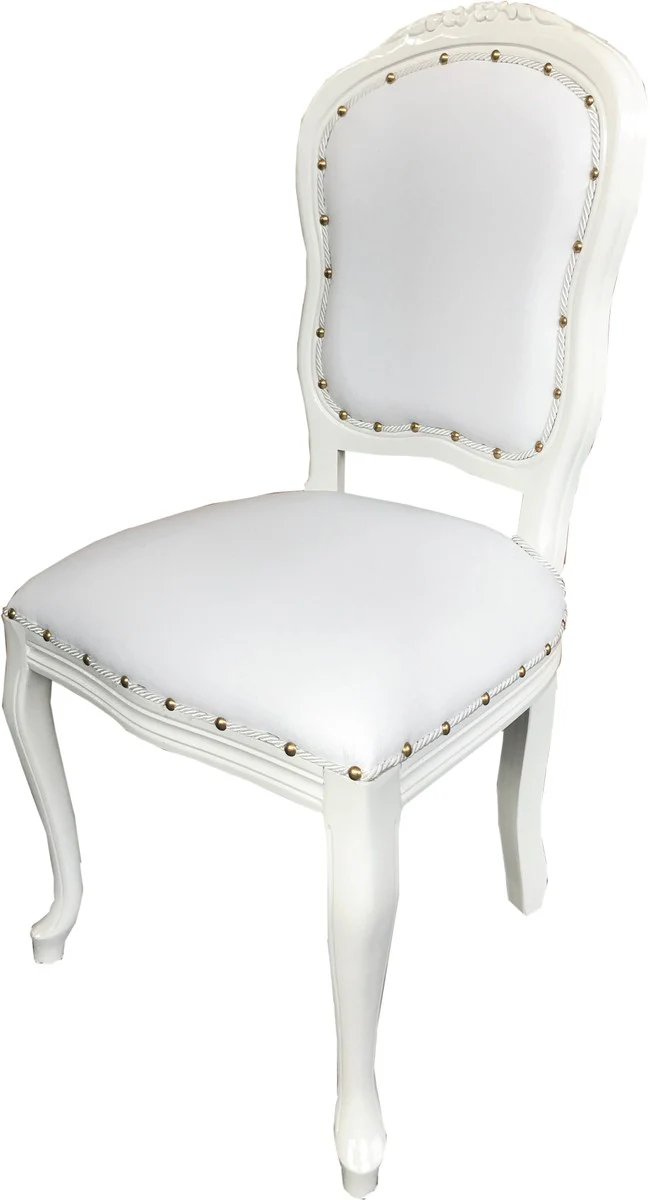 Baroque Luxury Dining Chair White Faux Leather / White Mod Antibes - Handcrafted Furniture