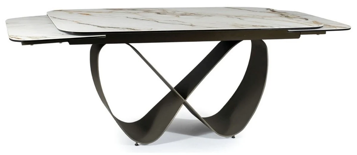 Luxury dining table white / brown / matt black 160-240 x 95 x H. 76 cm - Extendable kitchen table with tempered glass ceramic table top - Dining room furniture - Luxury furniture