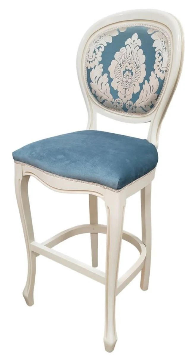 Luxury Baroque Bar Chair Set of 4 Blue / White H. 120 cm - Baroque Bar Furniture