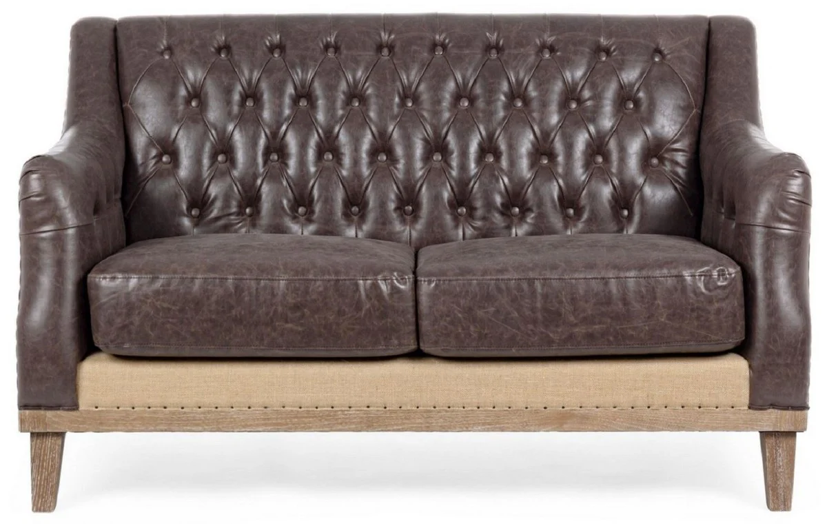 Luxury Chesterfield faux leather sofa dark brown / natural color 140 x 85 x H. 85 cm - living room sofa - living room furniture - Chesterfield furniture - luxury furniture - luxury furnishings