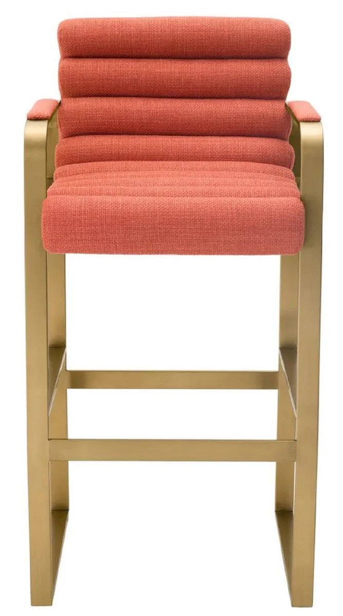 Luxury bar chair with armrests orange / brass 53.5 x 57.5 x H. 107 cm - Padded stainless steel bar stool - Bar furniture - Luxury furniture - Luxury quality