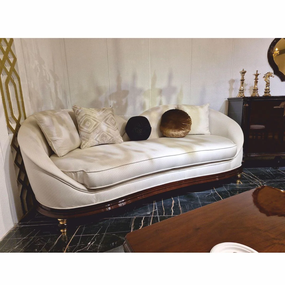 Luxury Baroque Sofa Cream / Dark Brown / Gold 240 cm - Baroque style living room furniture