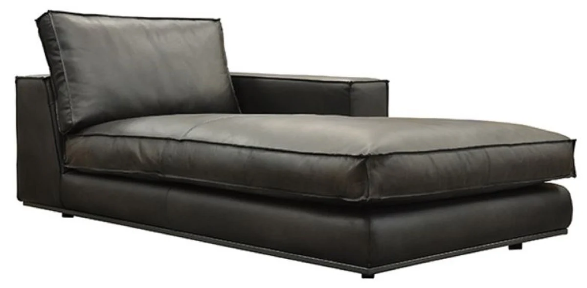 Luxury leather chaise longue left side black 106 x 186 x H. 83 cm - genuine leather lounger - lounger - lounger - living room furniture - luxury furniture