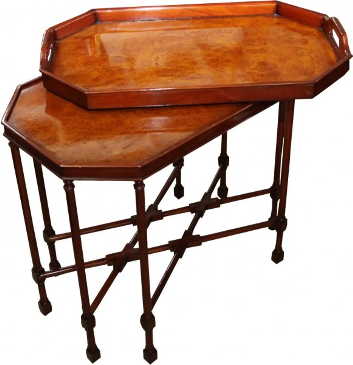 Coffee table bar table Octagon made of brown walnut wood H 60 cm, W 67 cm, D 40 cm - Art Nouveau table - Limited Edition