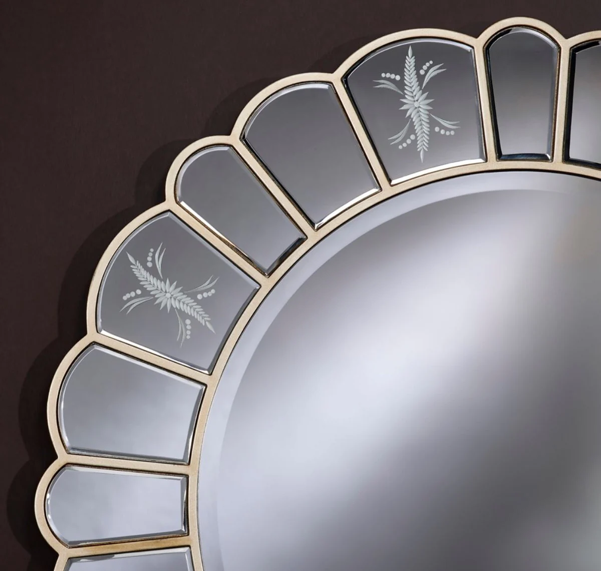 Wall mirror with decorative engravings Ø 100 cm - luxury living room accessories