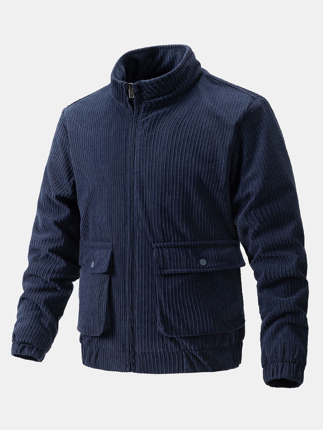Funnel Neck Zipped Corduroy Jacket