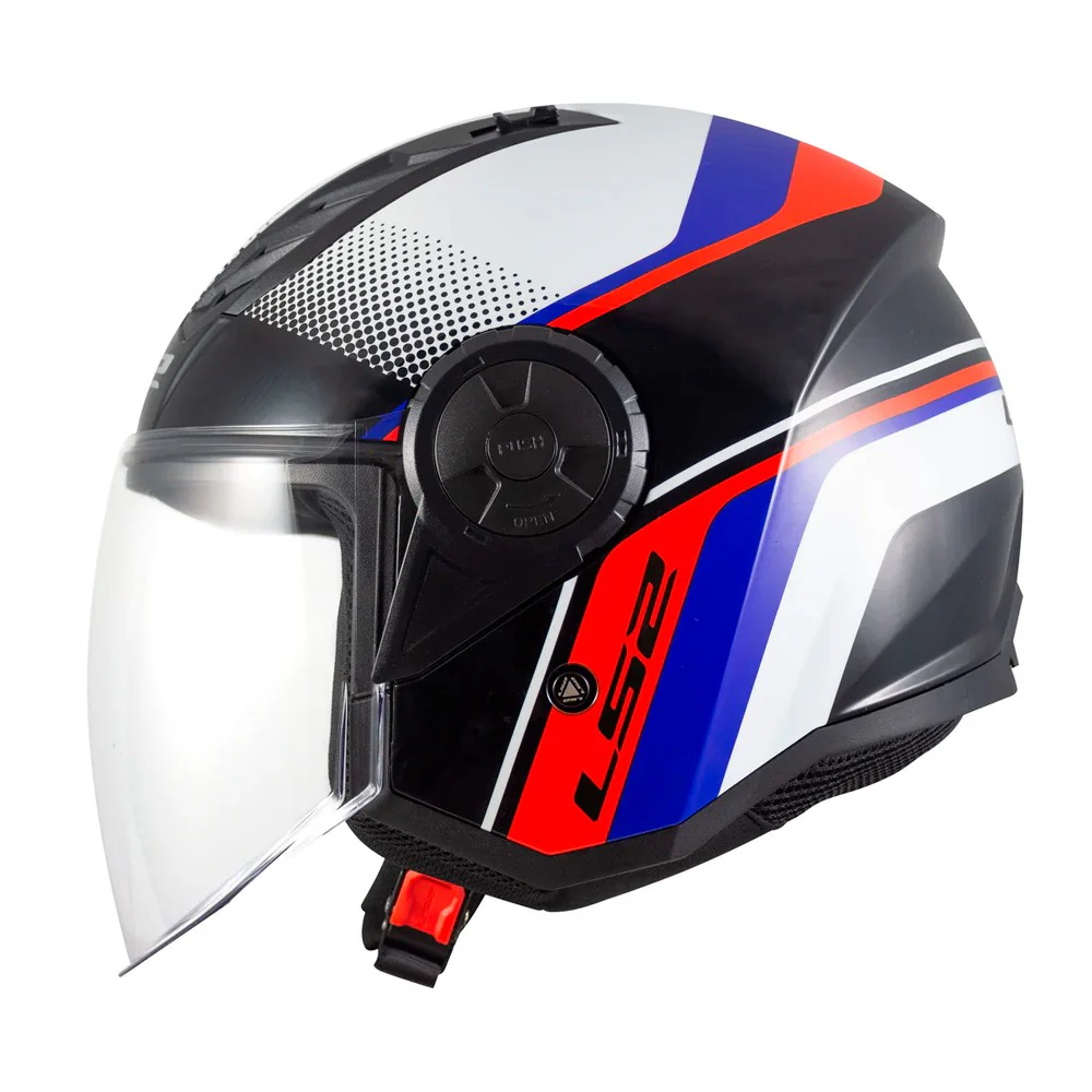 CASCO JET LS2 of616 AIRFLOW II RUSH BLANCO / AZUL / ROJO