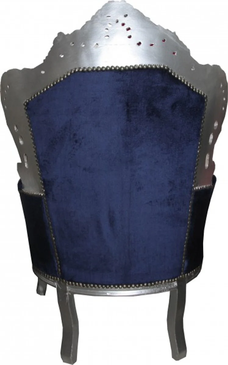 Baroque armchair King royal blue / silver - luxury baroque furniture in antique style
