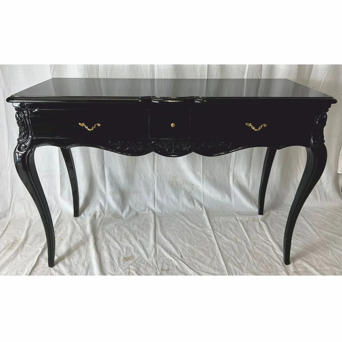 Baroque secretary with 3 drawers black / brass - Baroque office furniture