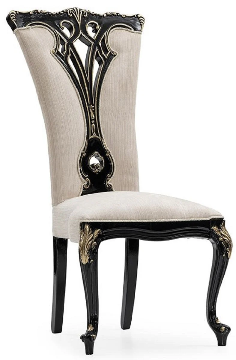 Luxury Baroque Dining Room Chair Set of 6 Cream / Black / Gold - Magnificent Baroque Style Kitchen Chairs - Luxury Dining Room Furniture in Baroque Style - Baroque Dining Room Furniture - Baroque Style Furniture