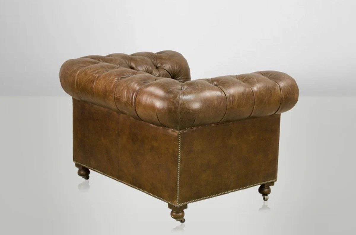 Chesterfield Luxury Real Leather Armchair Vintage Leather from Cigar - Club Armchair