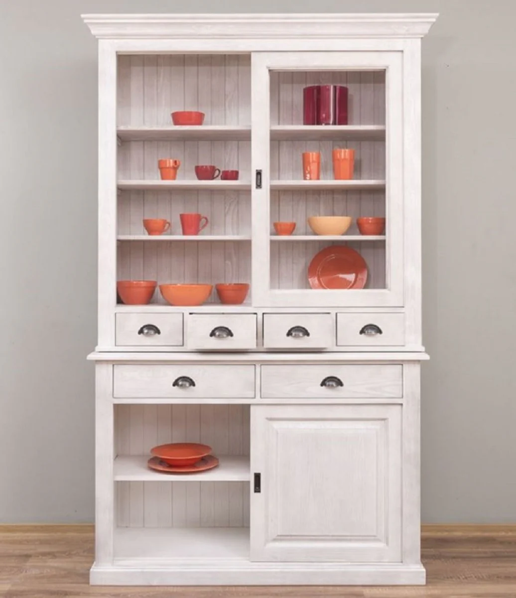 Country house style dining room cabinet light gray 142 x 48 x H. 225 cm - solid wood kitchen cabinet - country house style dining room furniture