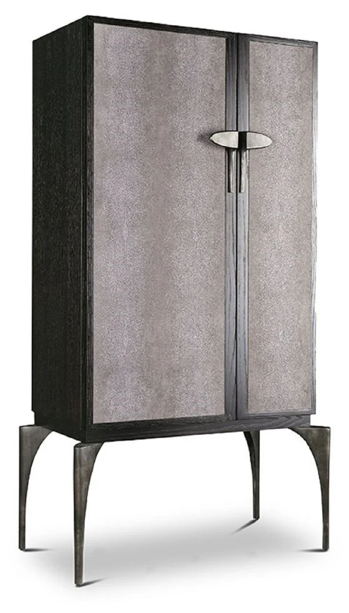 Designer bar cabinet black / gray / silver 90 x 50 x H. 160 cm - solid wood cabinet with 2 doors - living room furniture - hotel furniture - luxury collection
