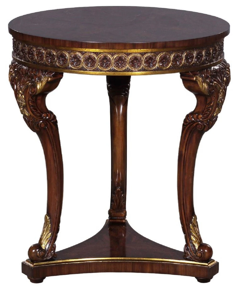 Luxury baroque side table brown / gold - round solid wood table in baroque style - magnificent baroque living room furniture