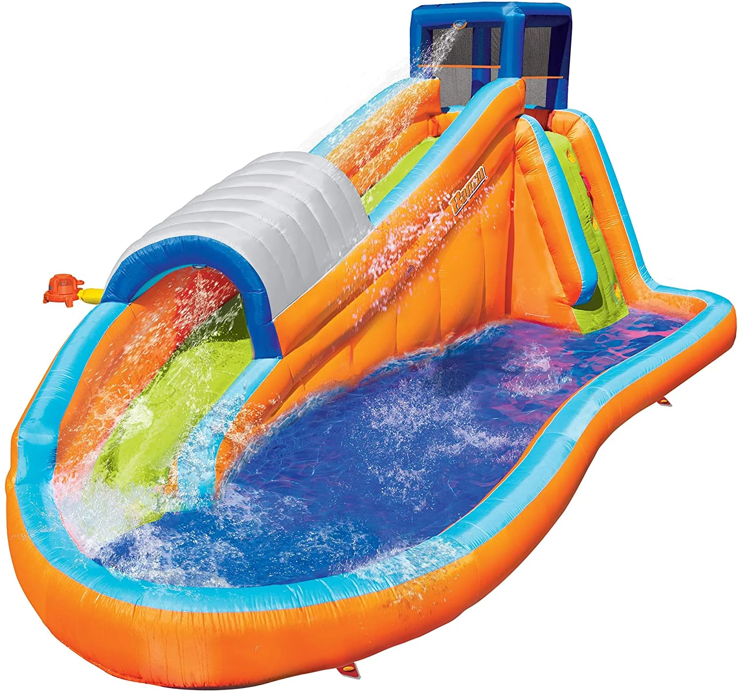 Banzai Surf Rider Backyard Kids Inflatable Aqua Water Slide Splash Park with Climbing Wall, Tunnel Slide and Lagoon Splash Pool for Kids Ages 5-12