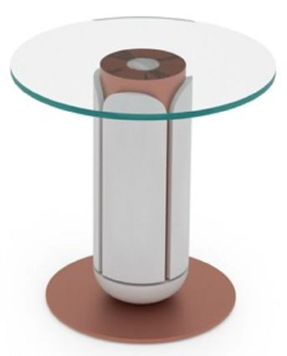 Luxury side table white / copper Ø 40 x H. 40 cm - Round table with glass top - Living room furniture - Hotel furniture - Luxury furniture