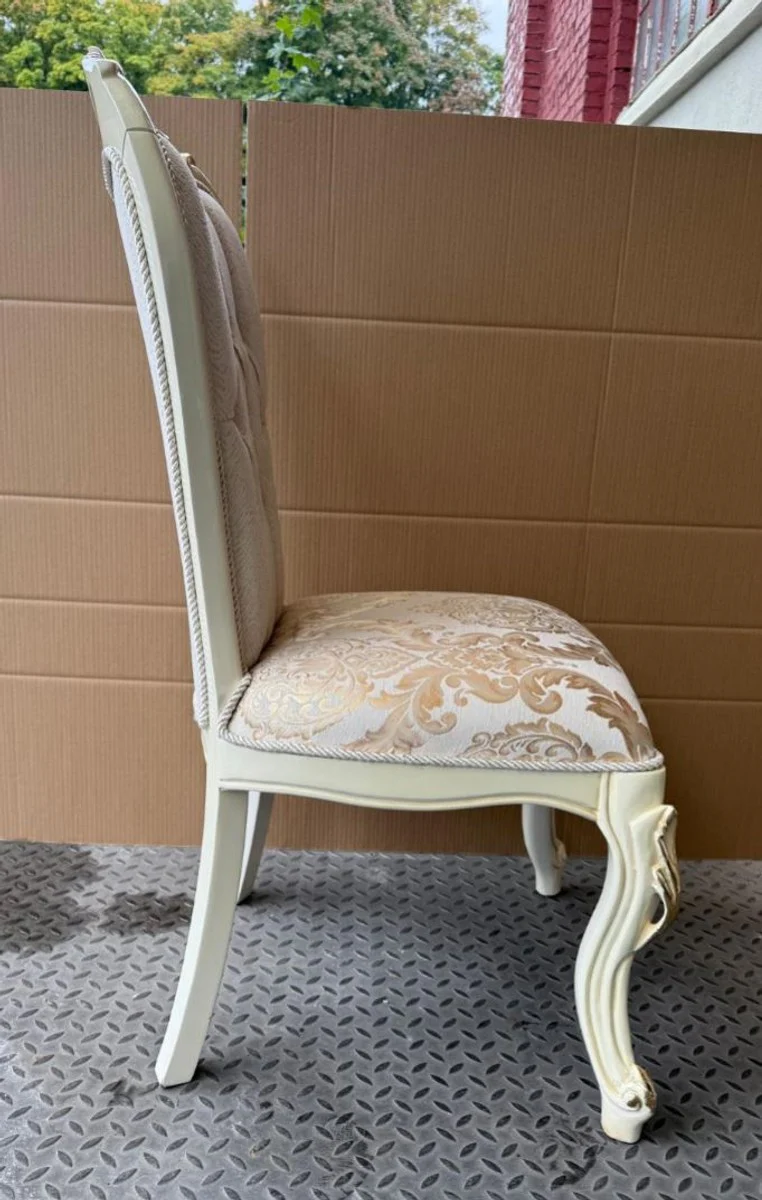 Luxury Baroque Dining Room Chair White / Cream / Gold H. 113 cm - Dining Room Furniture