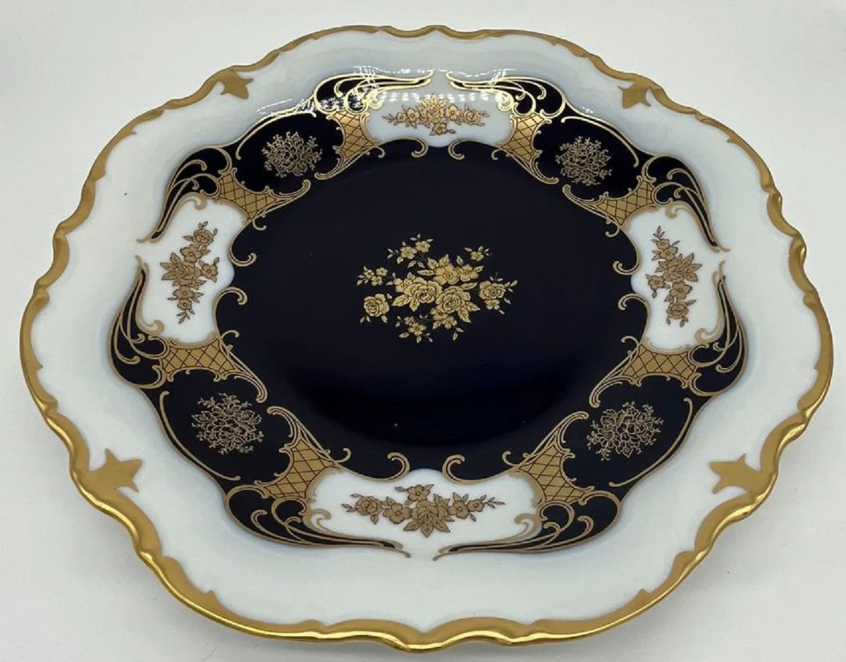 Luxury Baroque porcelain plate white / dark blue / gold Ø 33 cm - Porcelain dinner plate - Luxury Baroque porcelain accessories - Reichenbach porcelain - Luxury quality - Made in Germany