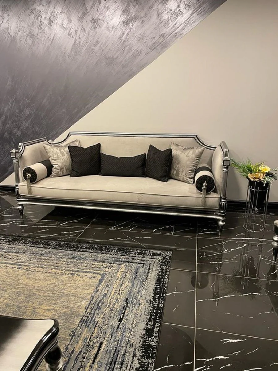 Luxury Baroque Sofa Cream / Silver / Black - Handmade Baroque Style Living Room Sofa - Baroque Living Room Furniture