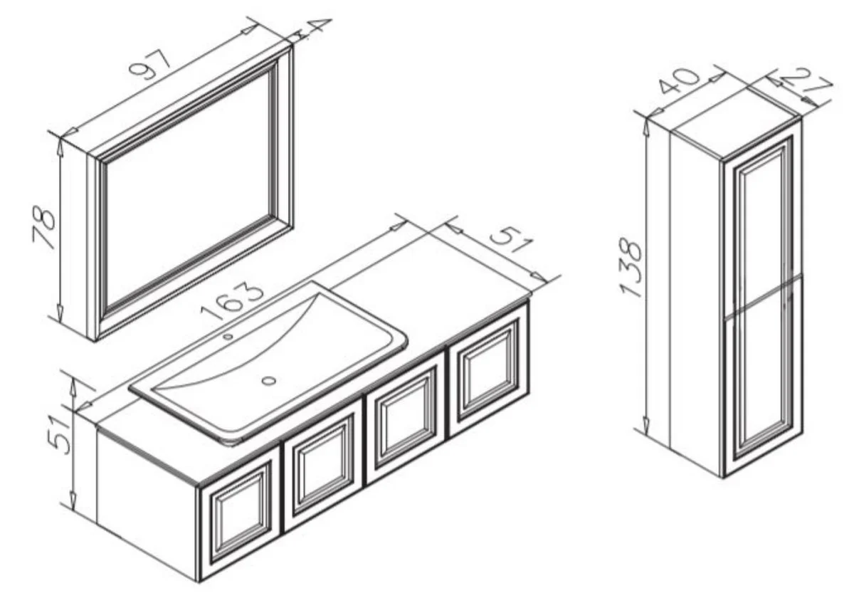 Luxury bathroom set white / gold - 1 vanity unit with sink & 1 wall mirror & 1 wall cabinet - luxury bathroom furniture