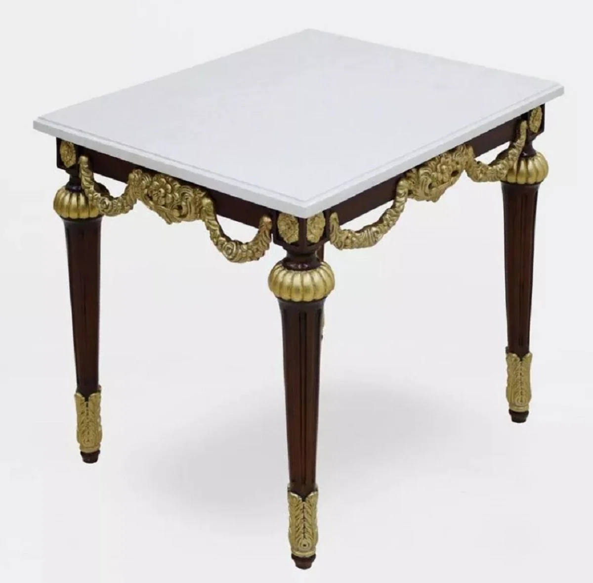Luxury baroque side table with marble top white / dark brown / gold - rectangular solid wood table in baroque style - baroque furniture - noble and magnificent