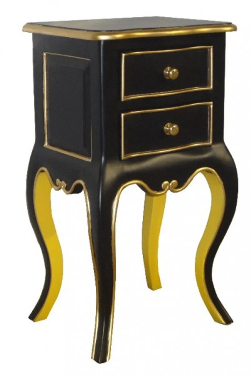 Baroque chest of drawers with 2 drawers black / yellow / gold H 70 cm, W 38 cm - - bedside table console - bedside cabinet