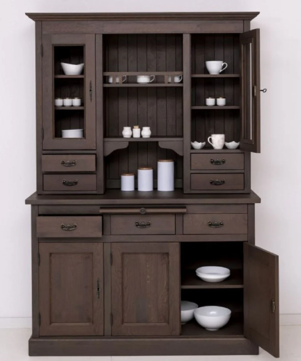 Country house style dining room cabinet dark brown 138 x 50 x H. 197 cm - solid wood kitchen cabinet - dining room furniture in country house style - country house style dining room furnishings
