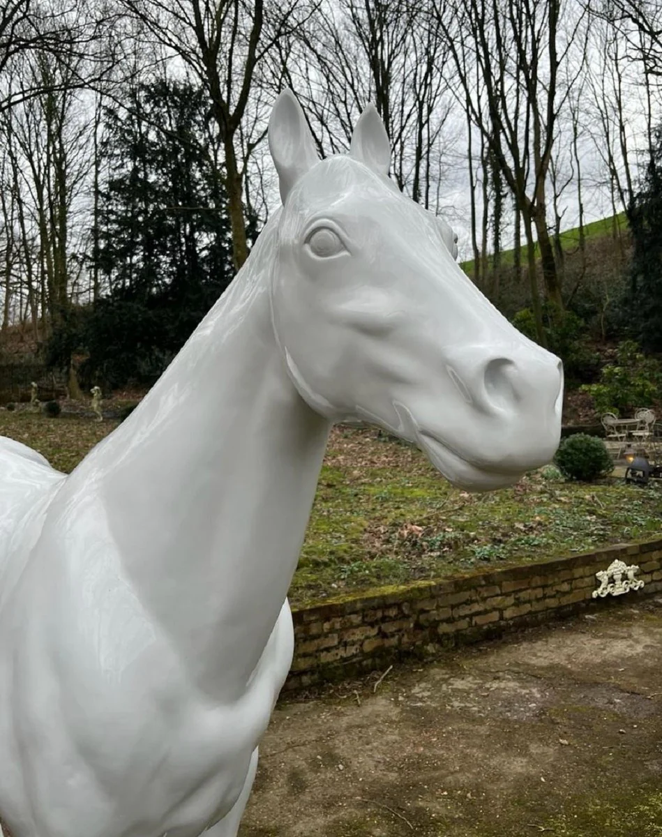 Luxury XXL decorative sculpture horse white 220 x H. 190 cm