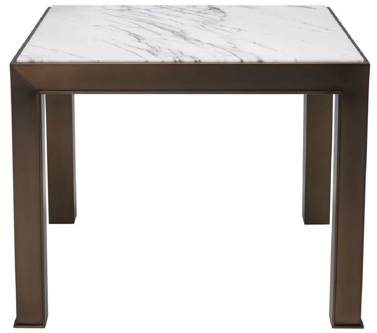 Luxury side table antique brass / white / purple 65 x 65 x H. 51.5 cm - stainless steel table with marble top - living room furniture - luxury furniture