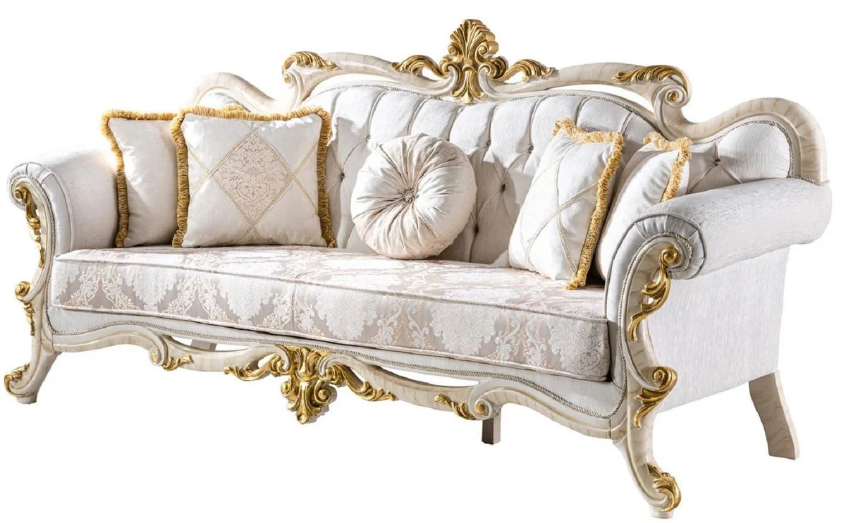 Luxury baroque sofa white / brown / white / beige / gold - magnificent living room sofa with glittering stones - baroque style living room furniture - luxury furniture in baroque style - baroque furnishings