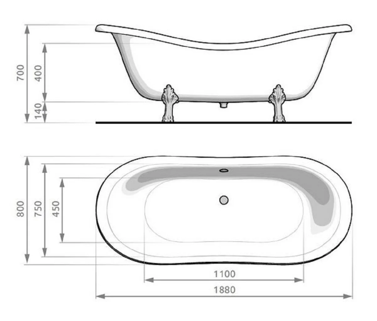Art Nouveau Bathtub Purple / White / Silver 188 cm - Freestanding Retro Style Bathtub