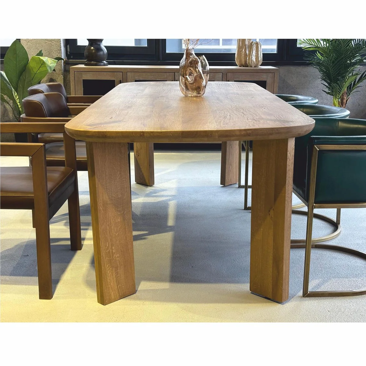 Luxury oak wood dining table brown 240 cm - dining room furniture
