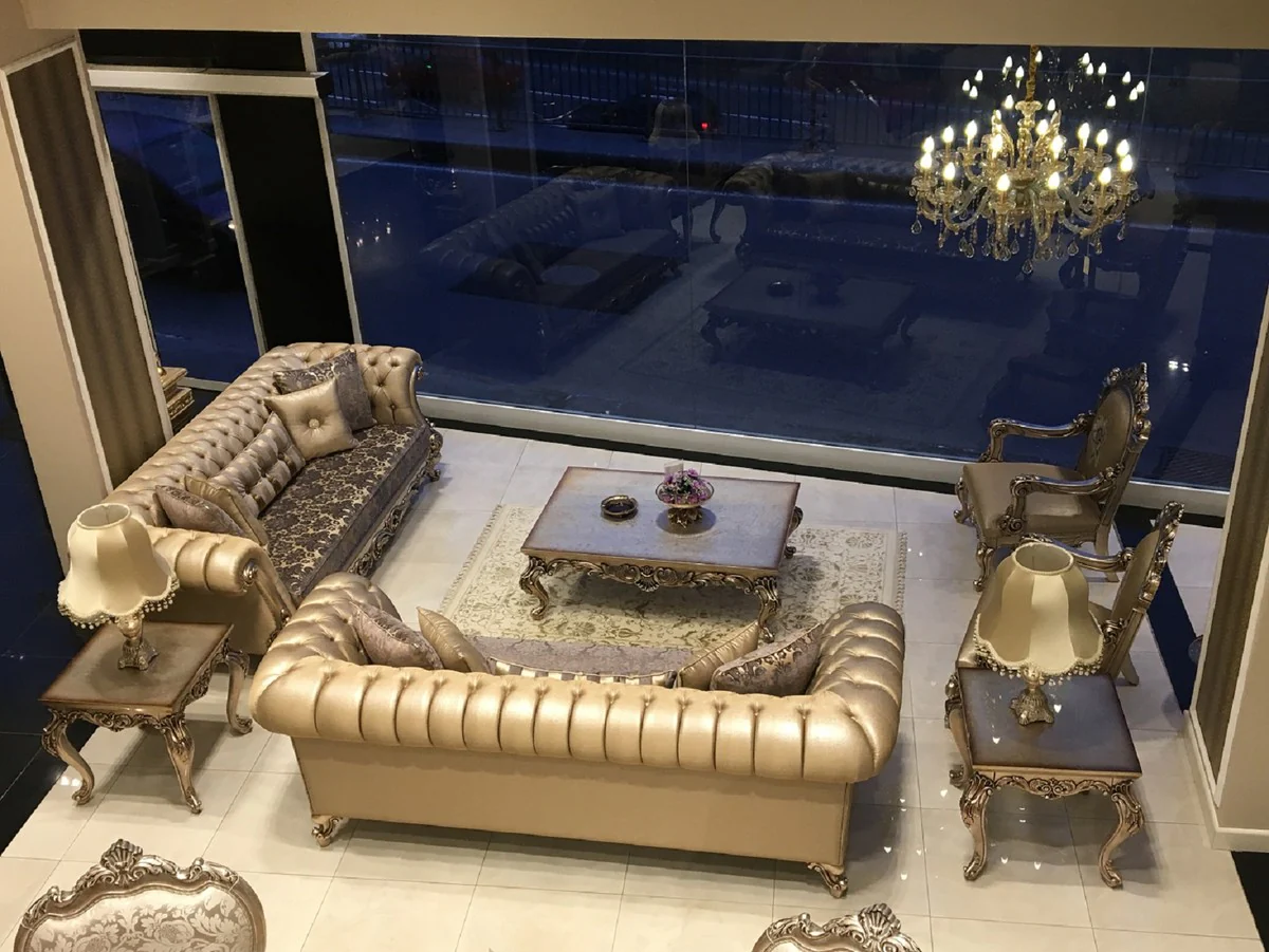 Luxury Baroque Living Room Set - 2 Sofas & 2 Armchairs & 1 Coffee Table & 2 Side Tables - Handcrafted Living Room Furniture in Baroque Style - Noble & Magnificent