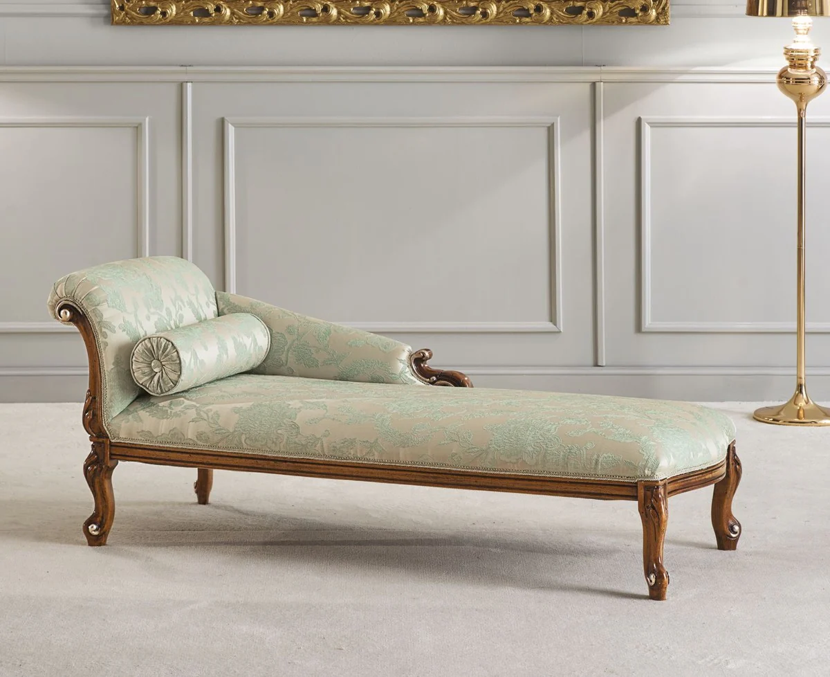 Luxury Baroque Chaise Longue Gold / Green / Brown - Magnificent Solid Wood Recamiere - Luxury Living Room Furniture in Baroque Style - Luxury Quality - Made in Italy