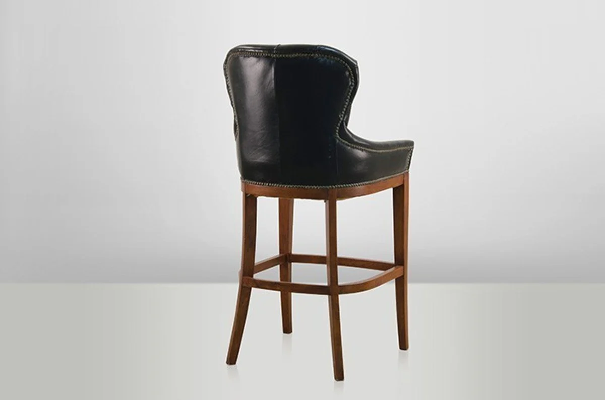 Luxury Real Leather Bar Stool - Bar Club Stool Chair - Old Saddle Black