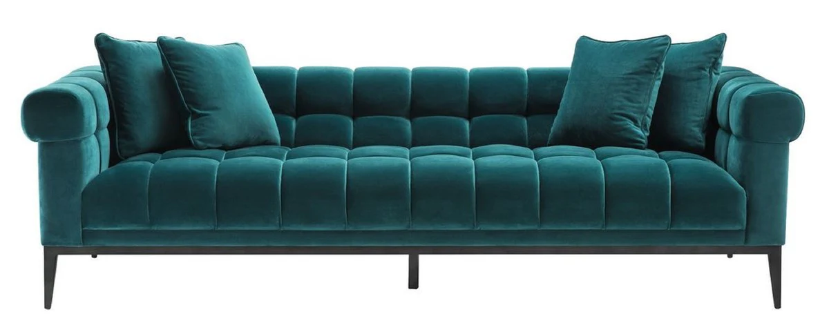 Luxury velvet sofa sea green / black 240 x 98 x H. 69 cm - Living room sofa with 4 cushions - Living room furniture - Luxury furniture