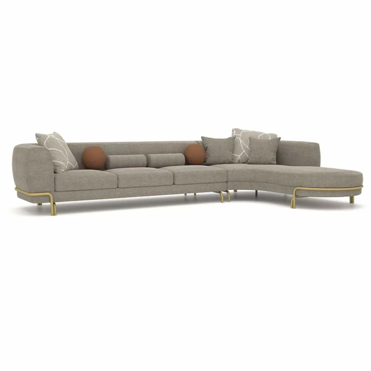Luxury corner sofa gray / brass 390 cm - living room & hotel furniture
