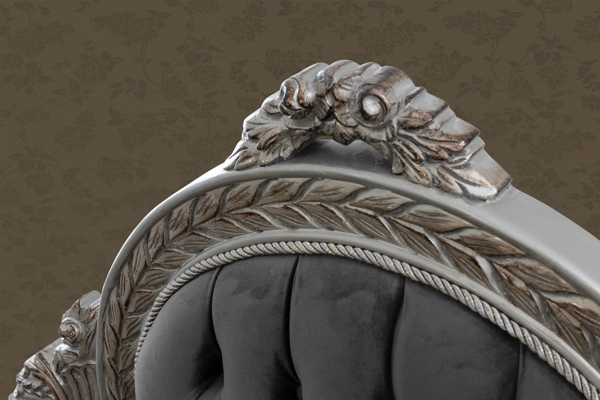 Luxury Baroque Sofa Gray / Blue / Silver / Bronze 230 x 90 x H. 135 cm - Magnificent solid wood living room sofa with elegant pattern and decorative pillows - Baroque living room furniture