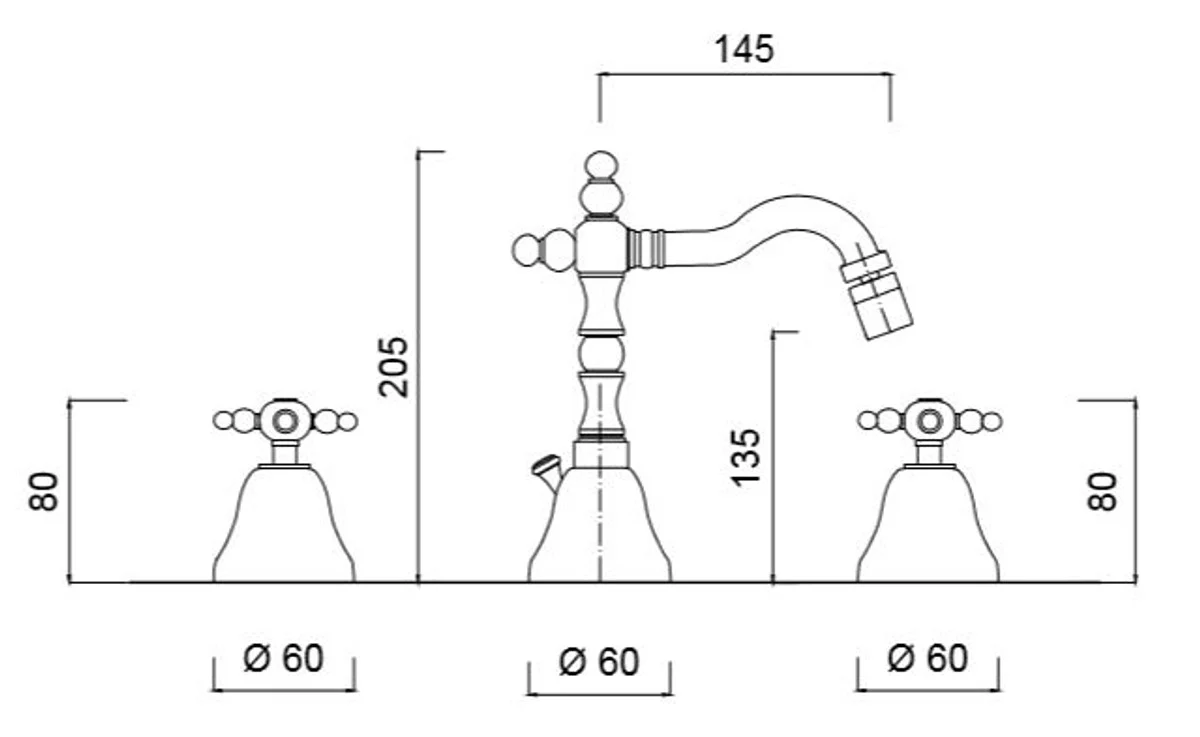 Art Nouveau Retro Washbasin Bidget Three Hole Mixer Silver - Luxury Bathroom Washbasin Mixer