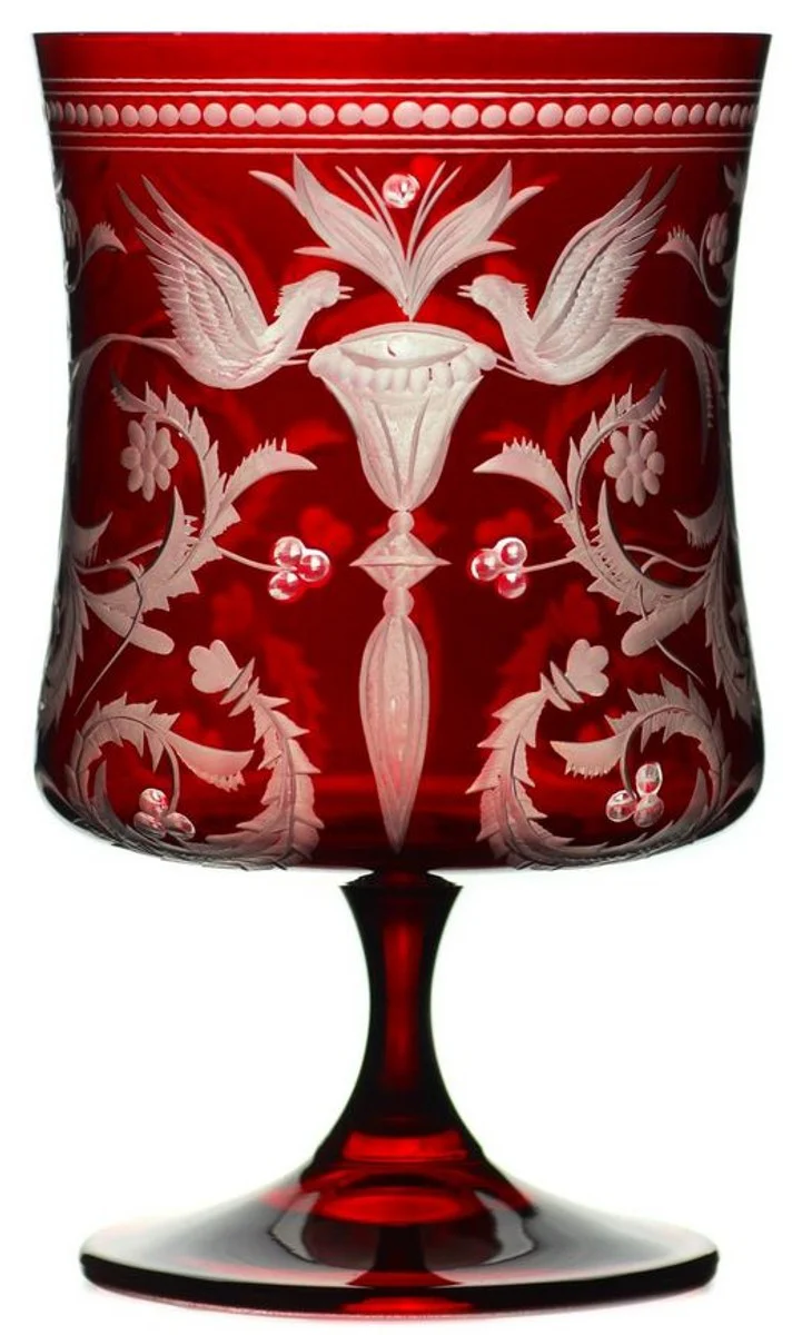 Luxury brandy glass set of 6 red / silver Ø 9 x H. 14.5 cm - handmade and hand-engraved cognac glasses - hotel & restaurant accessories - luxury quality